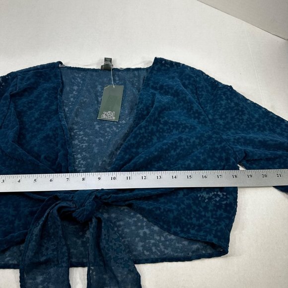 Wild Fable Women's Size Medium Blouse Tie Front Long Sleeve Dark Teal New - Picture 9 of 12
